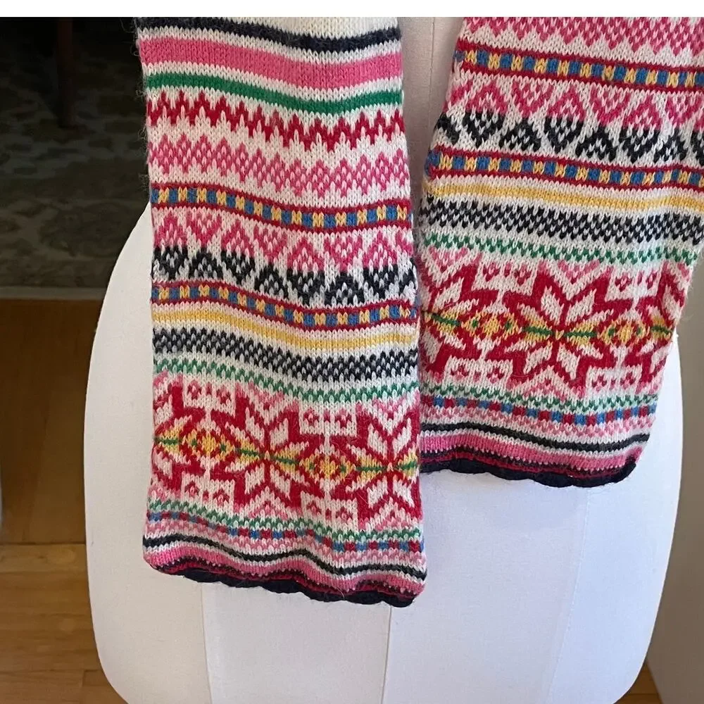 American Eagle Outfitters Cotton Angora Blend Red, Cream Fair Isle Skinny Scarf